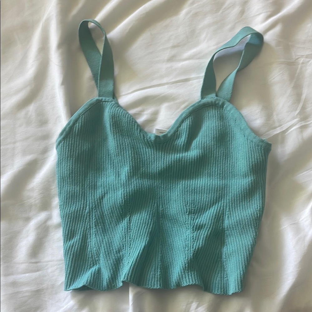 Altar'd State Green Ribbed Sleeveless Crop Top
